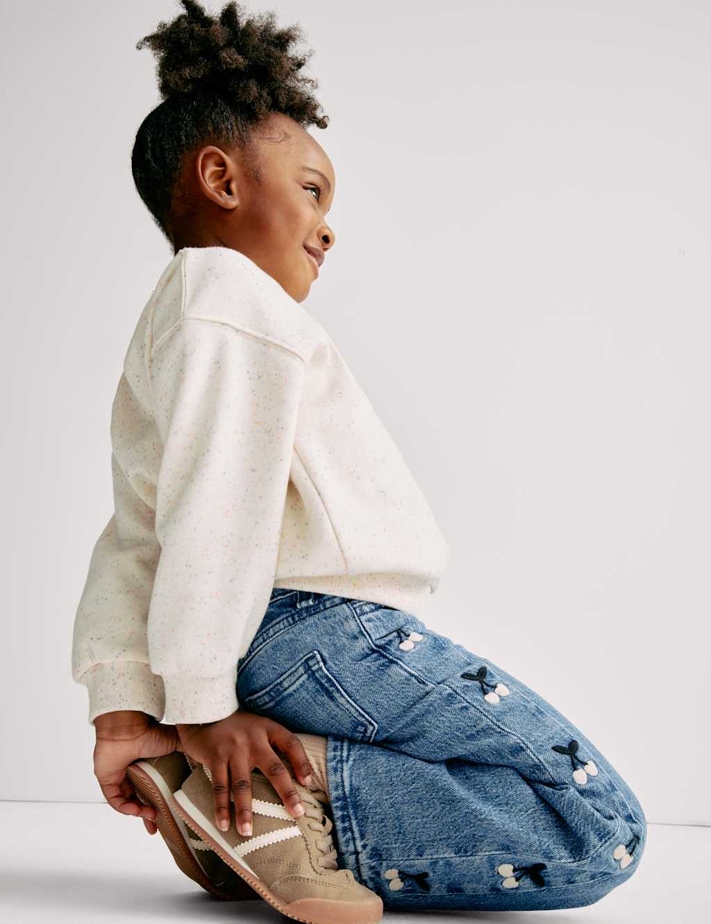 M&S Girls Denim Embroidered Wide Leg Jeans (2-16 Yrs) - 2-3 Years