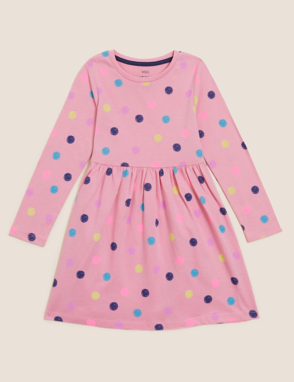 M&S Pure Cotton Spotted Dress (2-7 Yrs) Pink