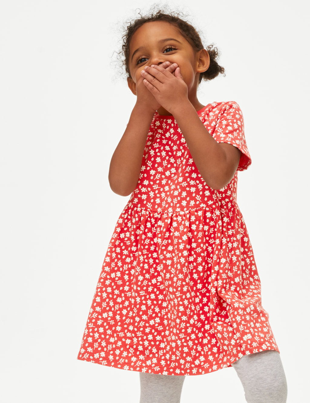M&S Cotton Rich Printed Dress (2-8 Yrs) Red