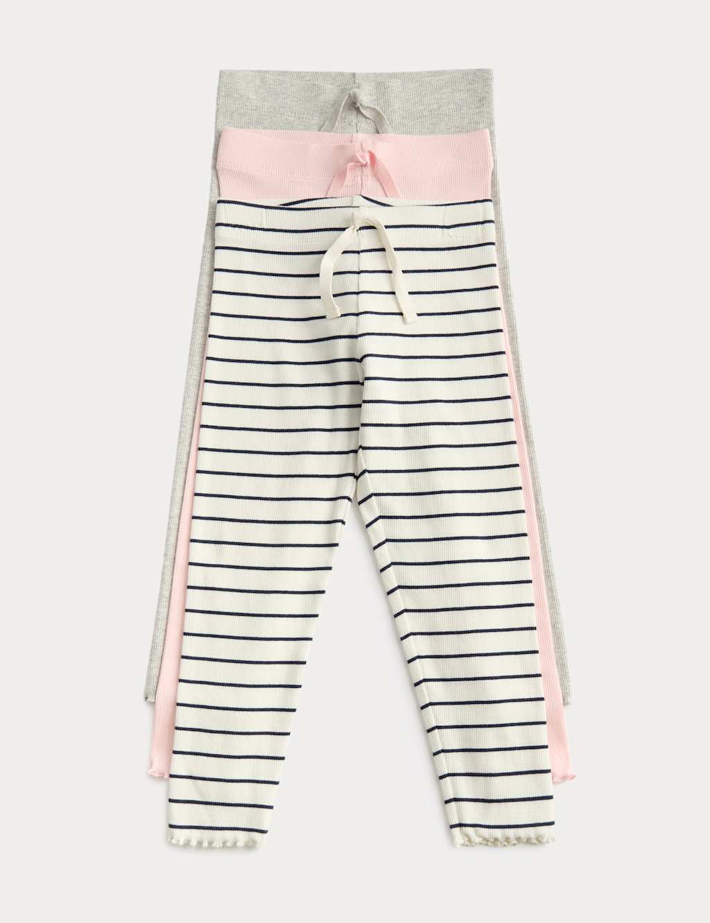 M&S Girls 3 Pack Cotton Rich Striped Leggings (2-8 Yrs) - 7-8 Years - Pink Mix
