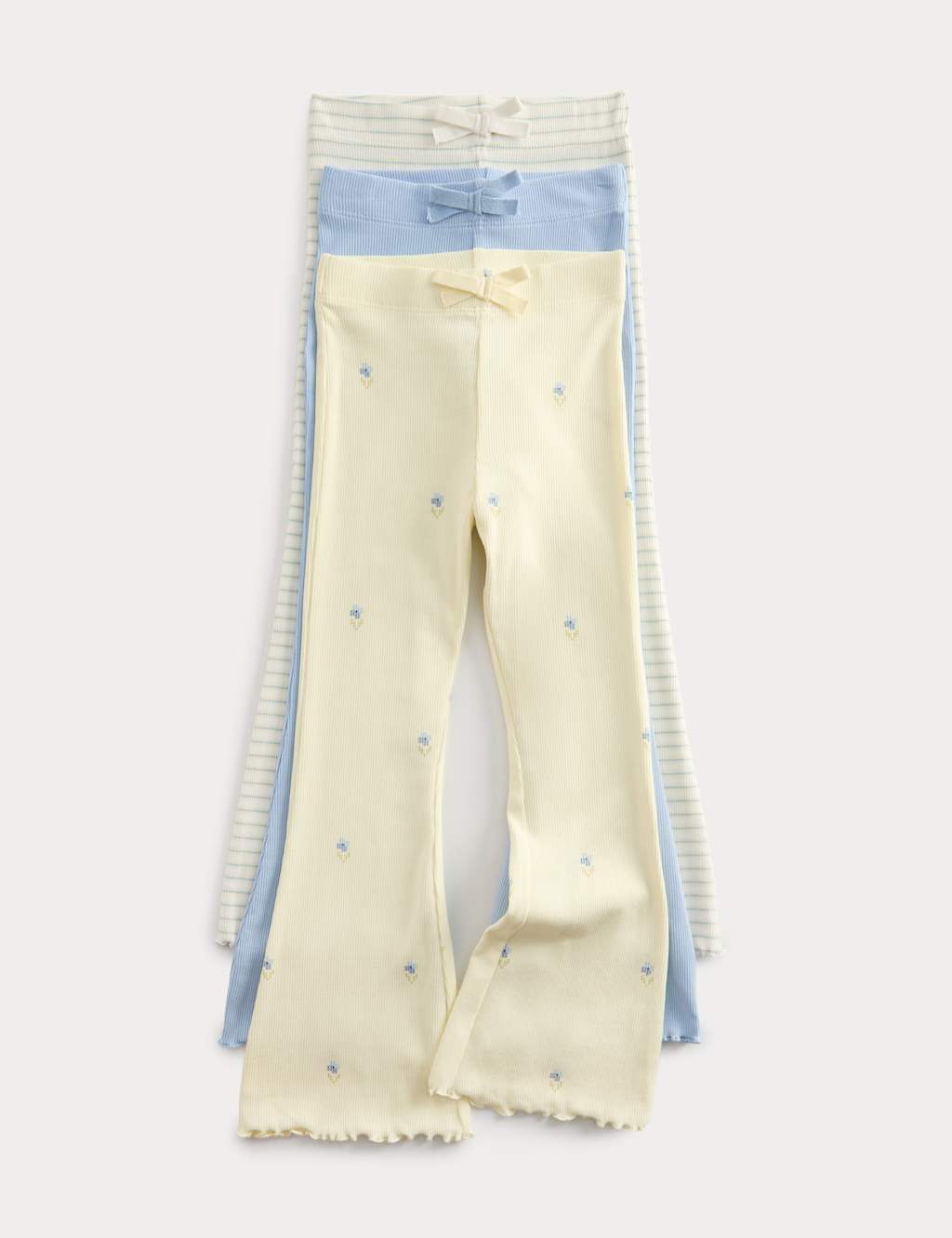 M&S Girls 3 Pack Cotton Rich Floral & Striped Leggings (2-8 Yrs) - 2-3 Years - Pale Yellow