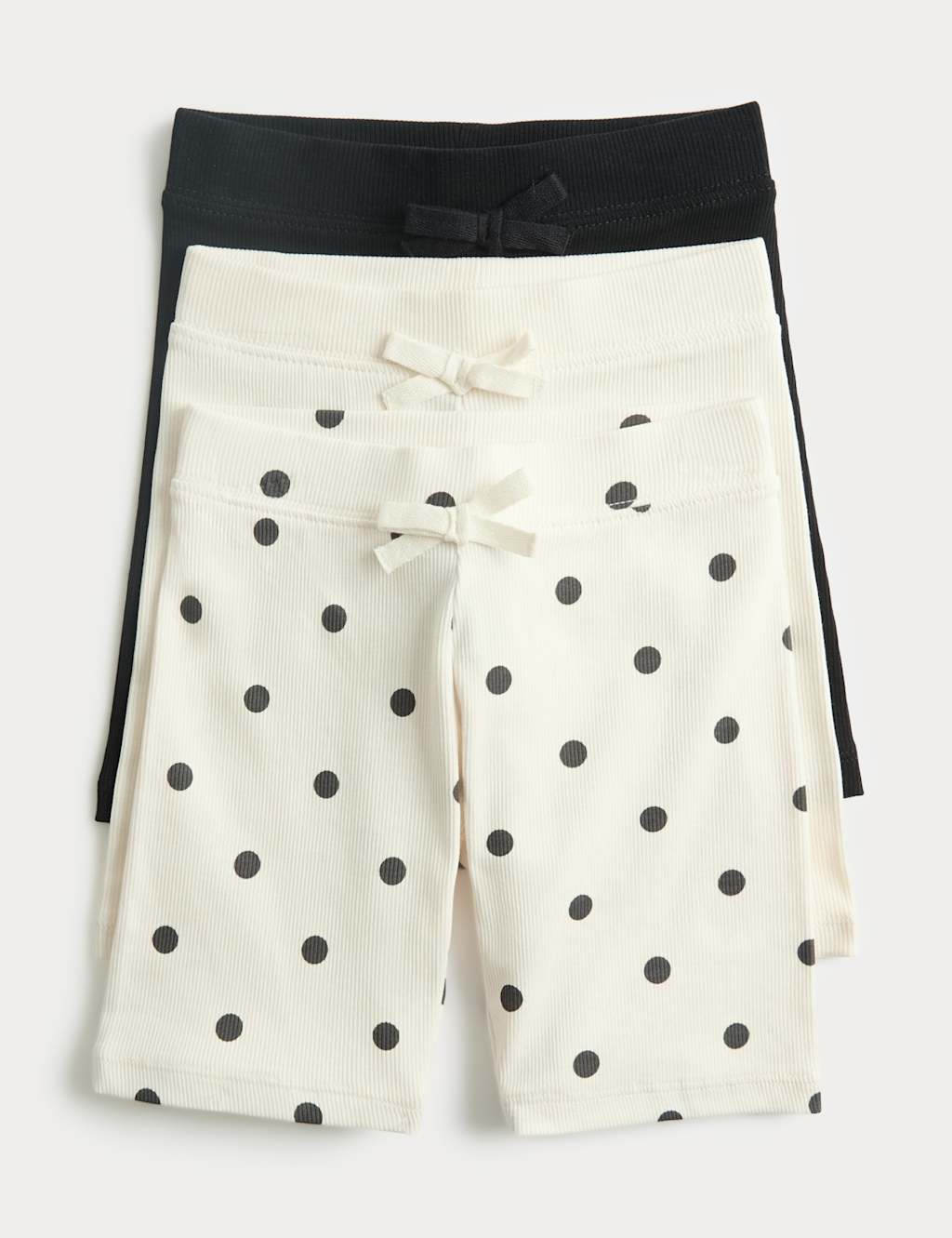 M&S Girls 3pk Cotton Rich Polka Dot Cycling Shorts (2-8 Yrs) - 4-5 Years - Ivory