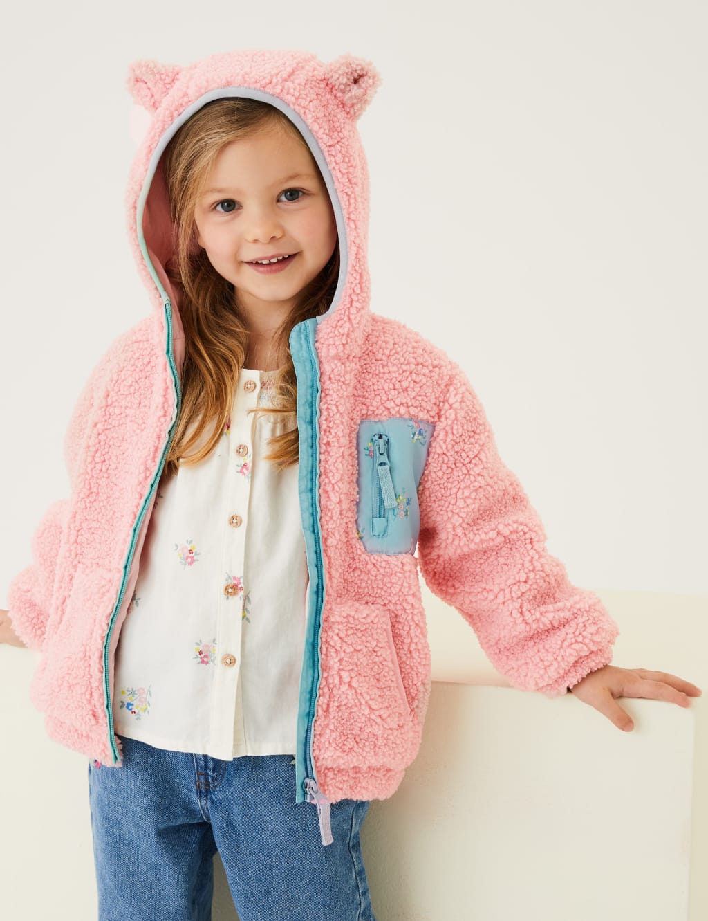 M&S Borg Jacket (2-7 Yrs) Pink