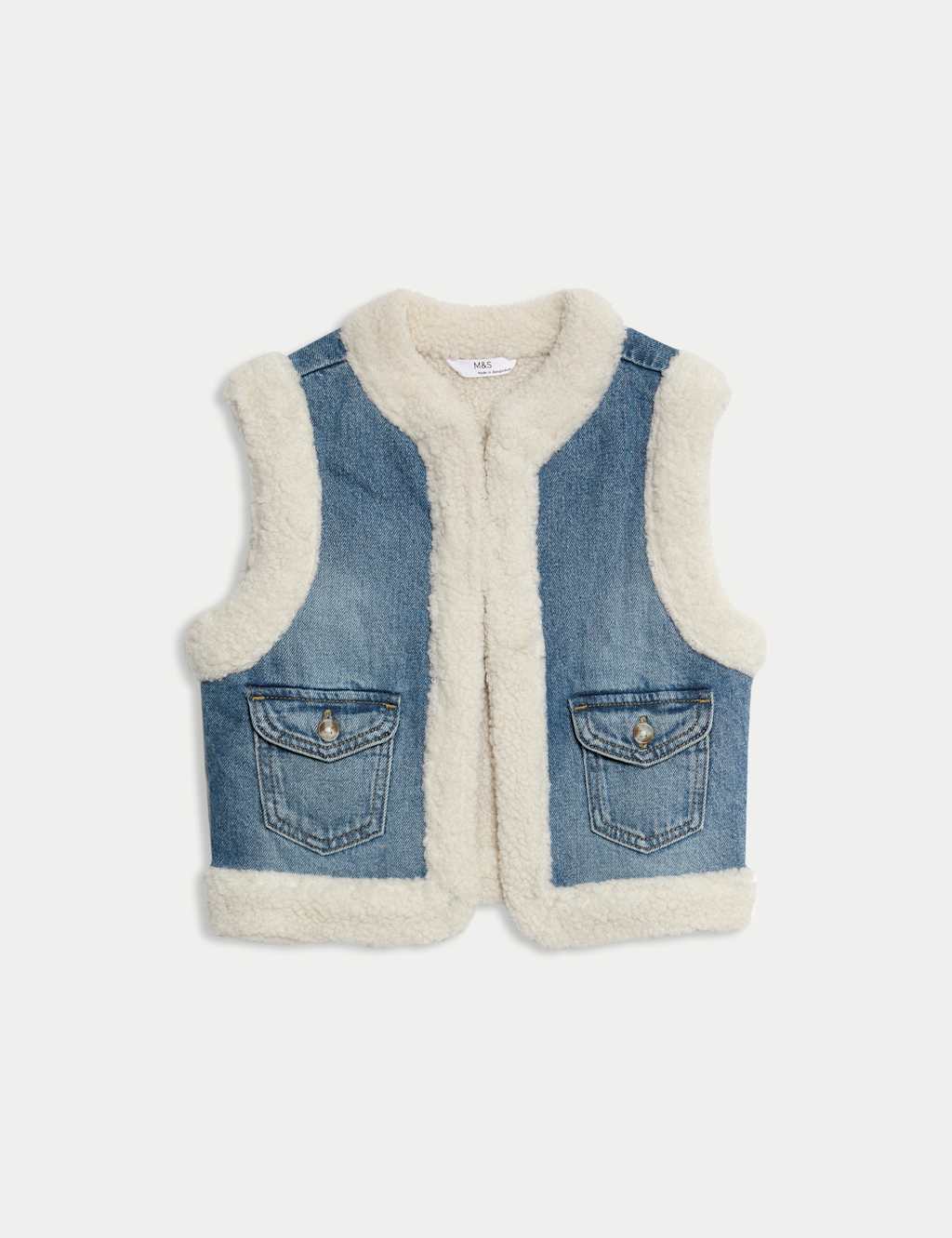 M&S Denim Borg Gilet (2-8 Yrs) Denim
