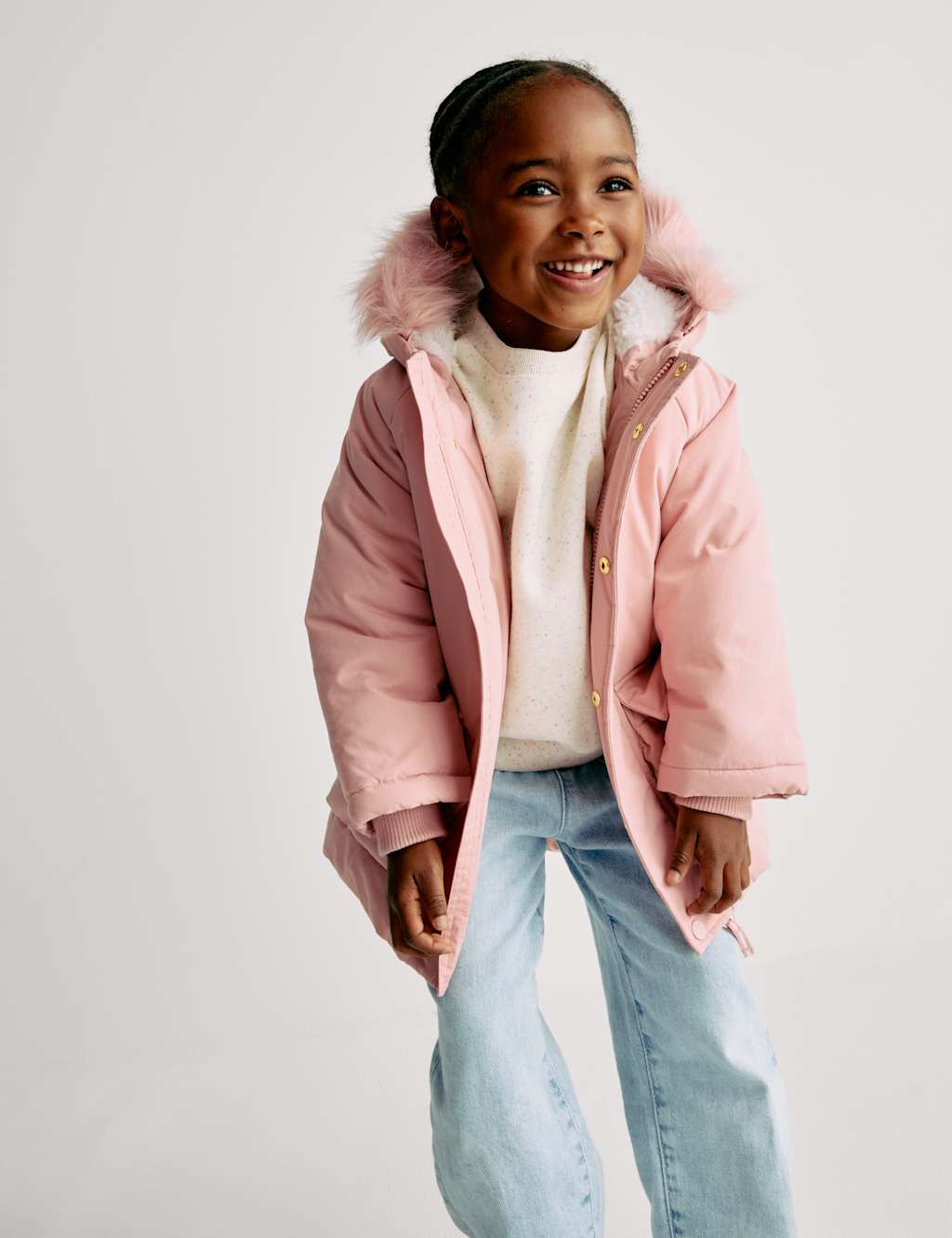 M&S Cotton Rich Faux Fur Hooded Parka (2-8 Yrs) Pink