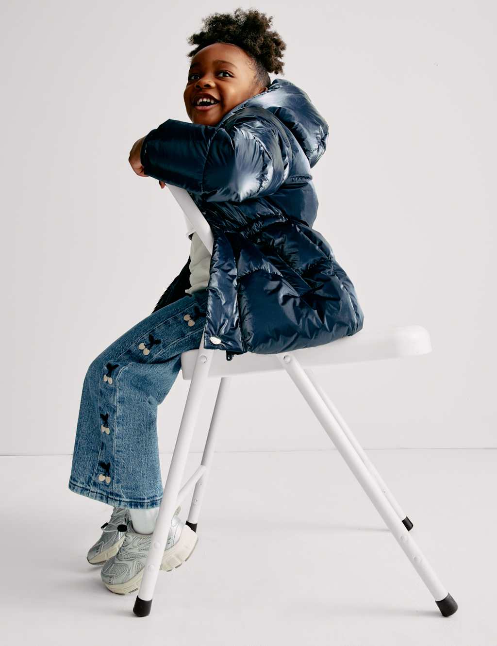 M&S Metallic Waisted Hooded Parka (2-8 Yrs) Navy