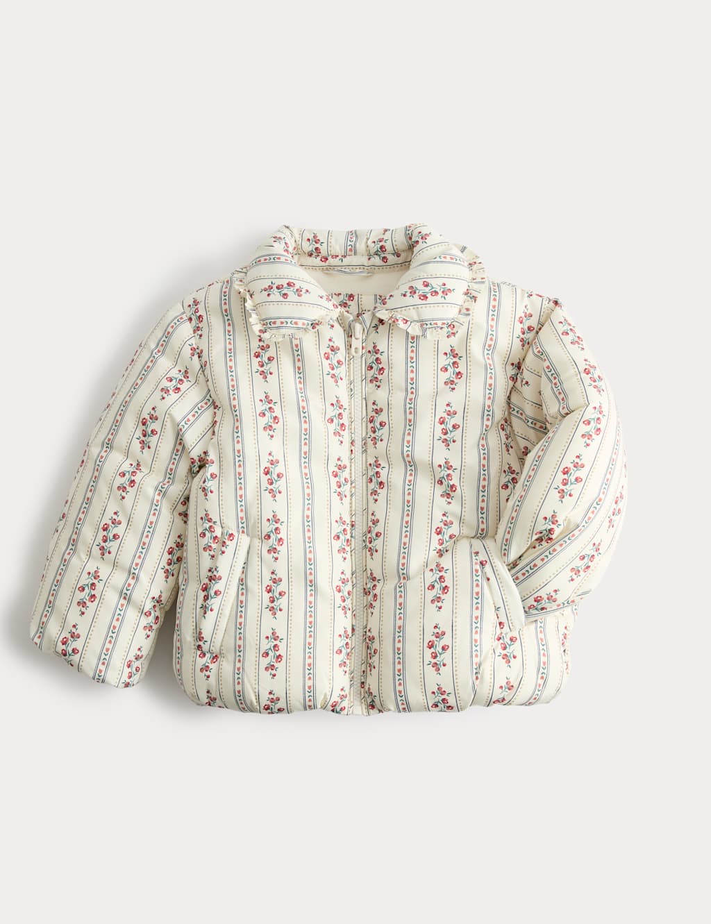 M&S Girls Floral Quilted Jacket (2-8 Yrs) - 2-3 Years - Cream Mix