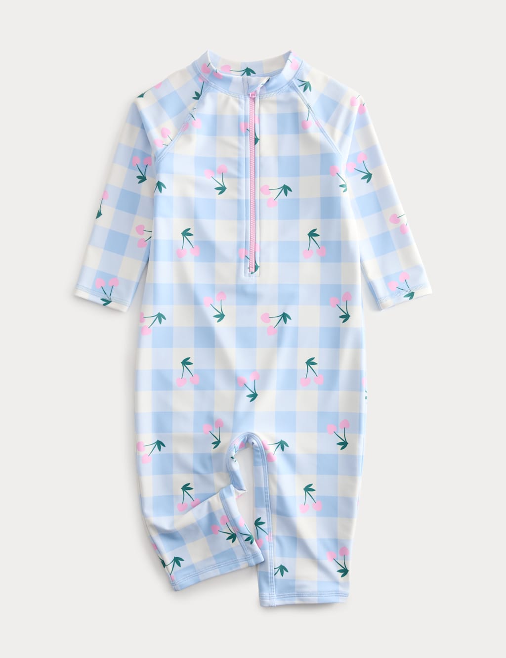 M&S Girls Gingham Cherry Sun Safe Swimsuit (2-8 Yrs) - 4-5 Years - Blue