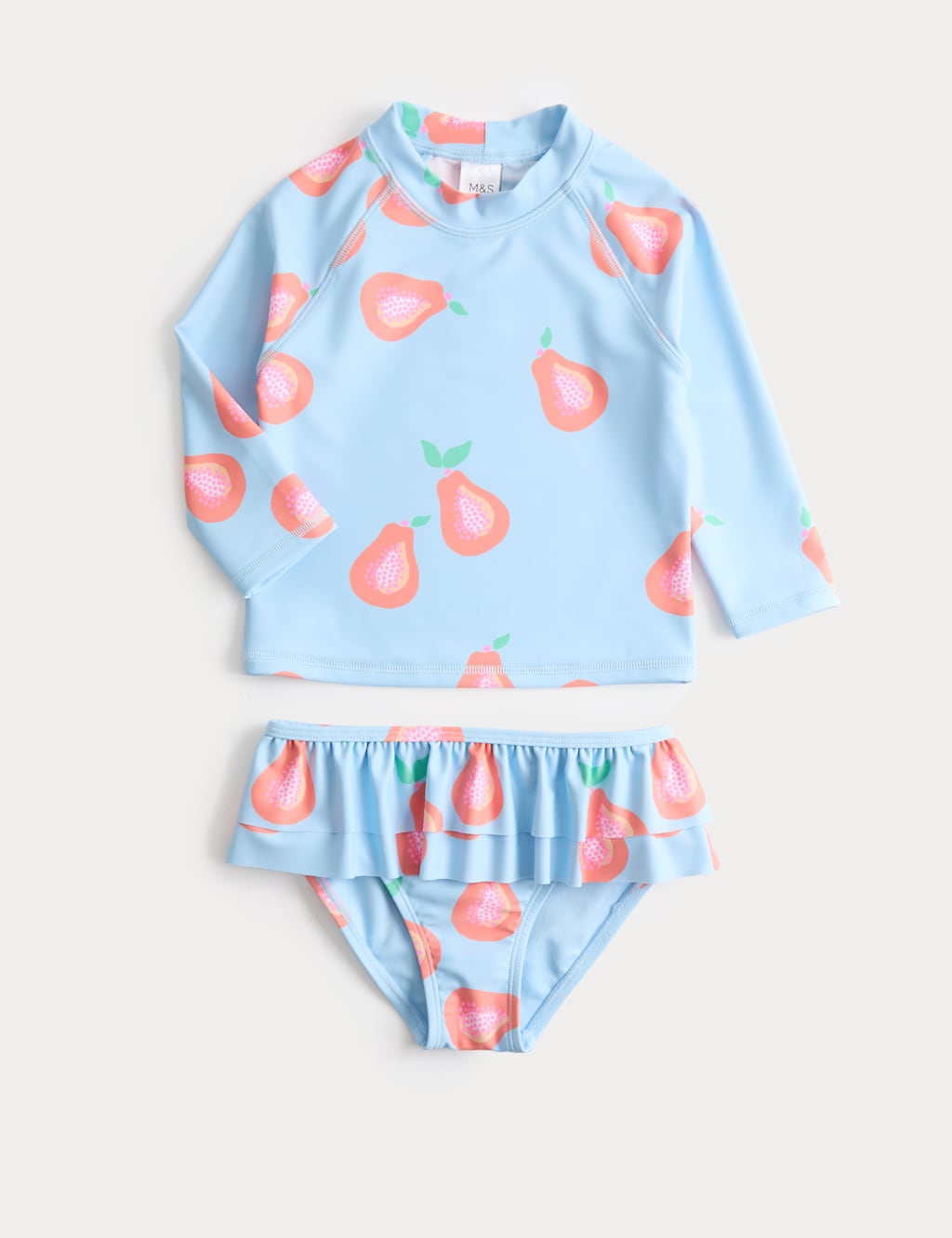 M&S Girls 2 Piece Guava Long Sleeve Swim Set (2-8 Yrs) - 2-3 Years - Celery