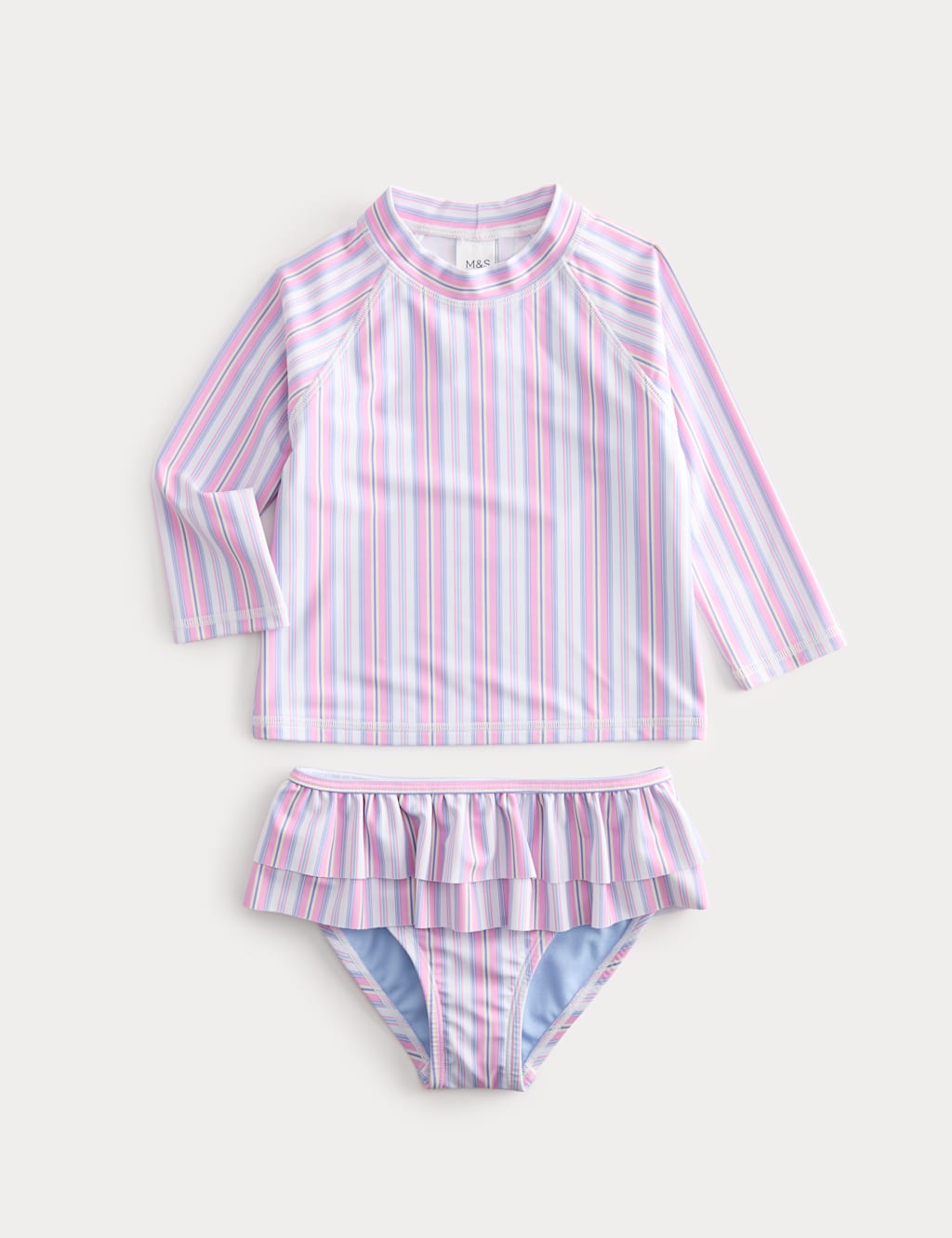 M&S Girls 2 Piece Stripe Frill Swim Set (2-8 Yrs) - 2-3 Years - Pink Mix