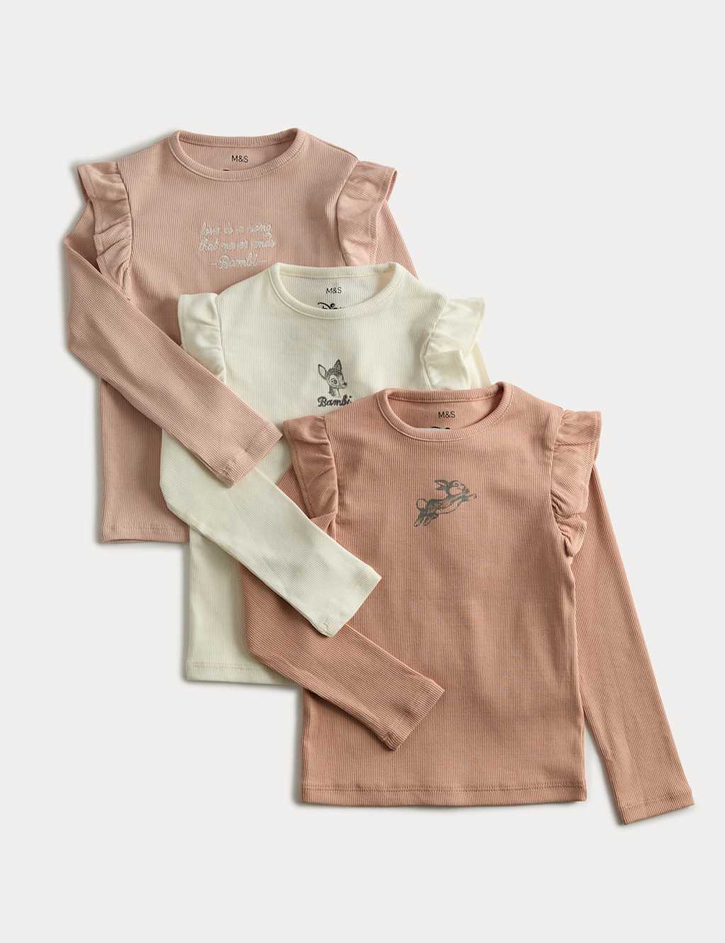 M&S Collection Girls 3pk Cotton Rich Bambi™ Tops (2-8 Yrs) - 3-4 Y - Ecru Mix, Ecru Mix