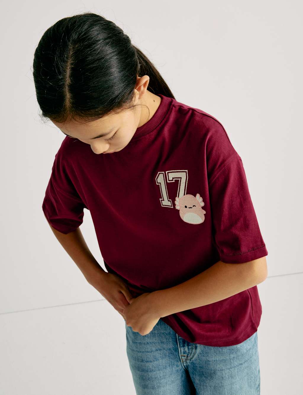 M&S Pure Cotton Squishmallow T-Shirt (5-12 Yrs) Dark Claret
