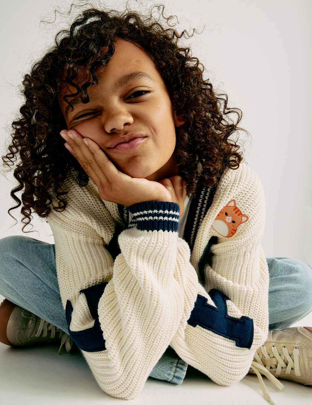 M&S Pure Cotton Squishmallows Cardigan (5-12 Yrs) Ecru Mix