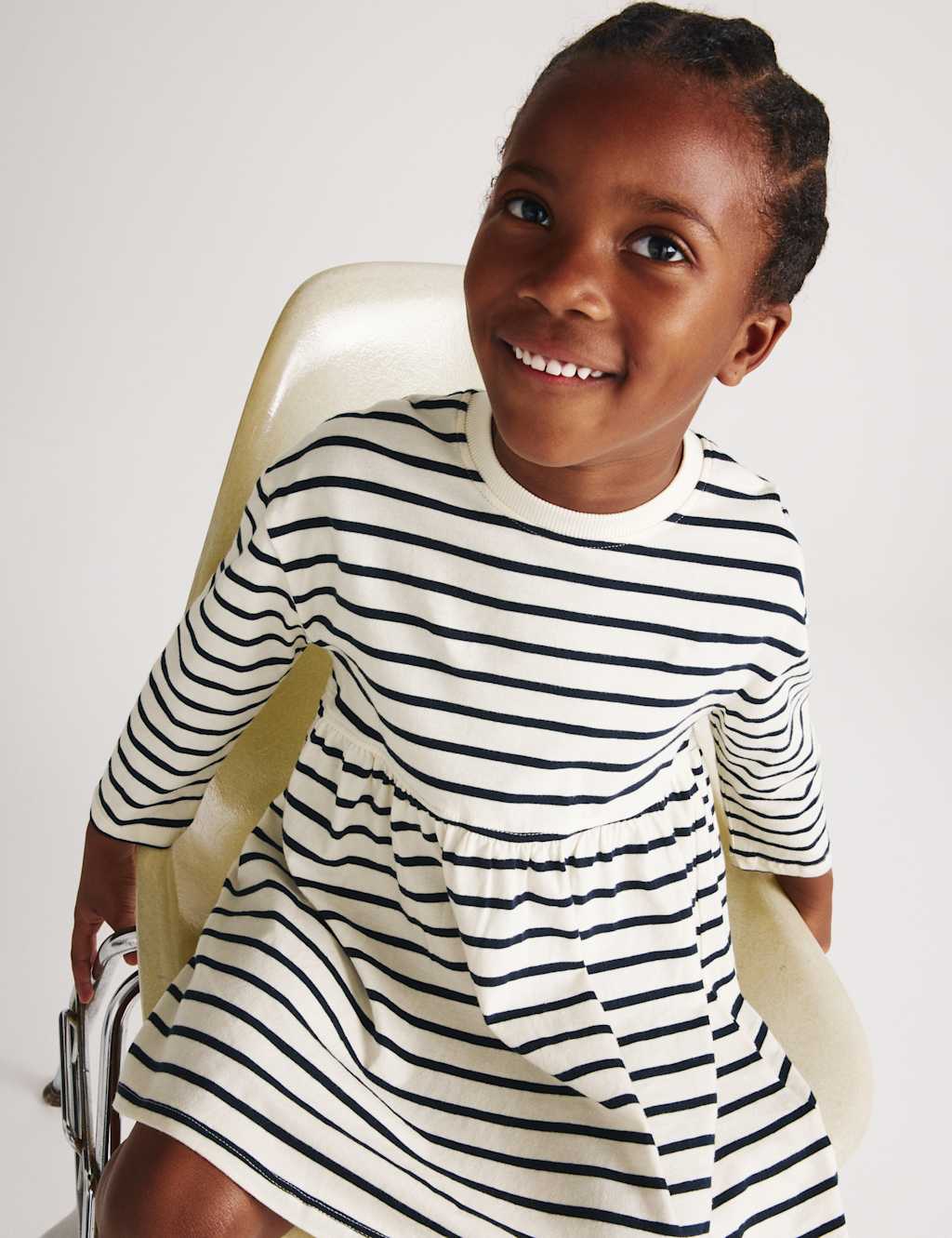 M&S Girls Pure Cotton Jersey Striped Dress (2-8 Yrs) - 7-8 Years - Multi