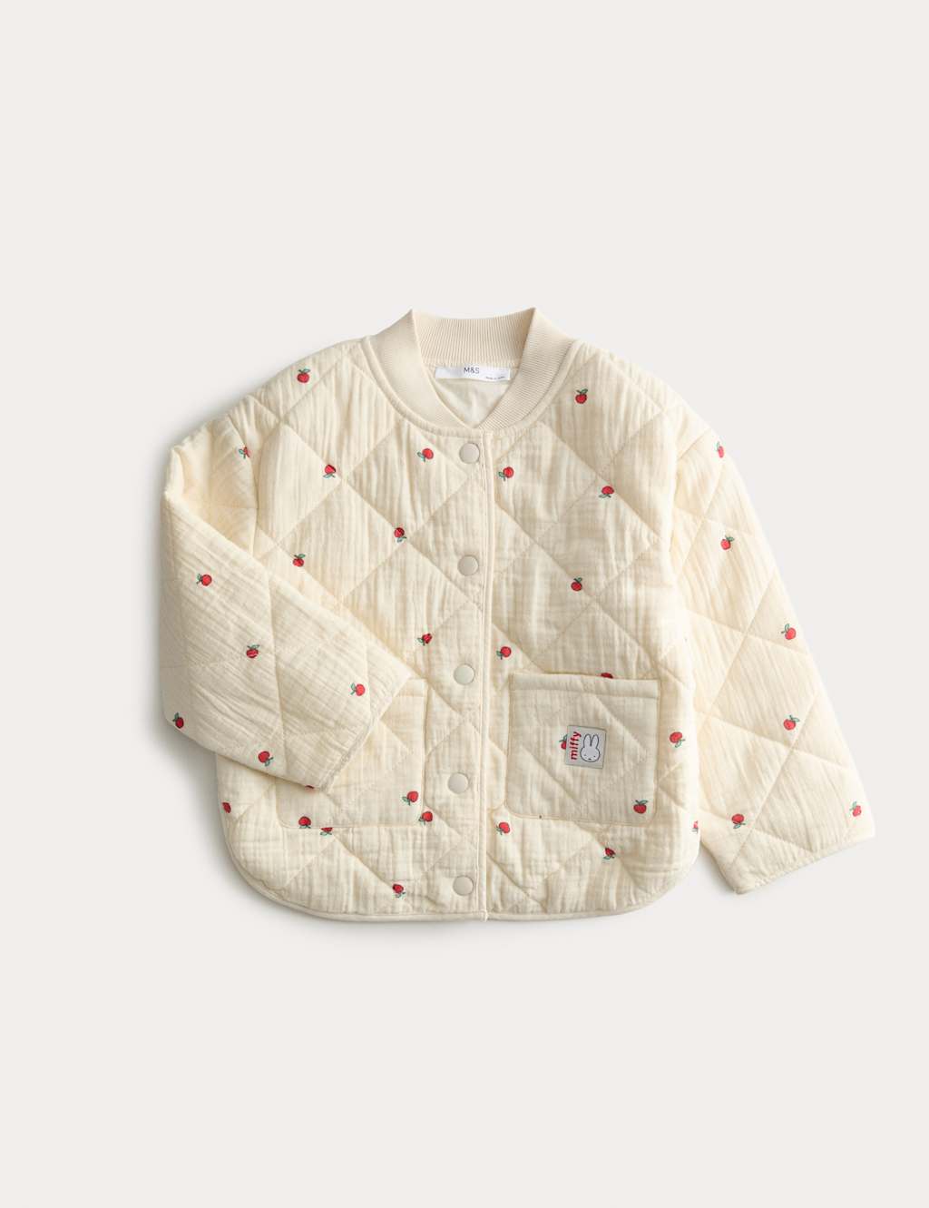 M&S Girls Pure Cotton Miffy Apple Quilted Jacket (2-8 Yrs) - 3-4 Years - Light Cream