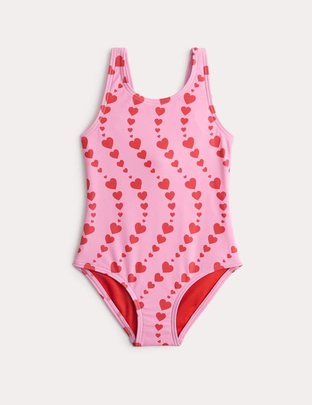 M&S Girls Heart Print Swimsuit (2-8 Yrs) - 7-8 Years - Soft Magenta