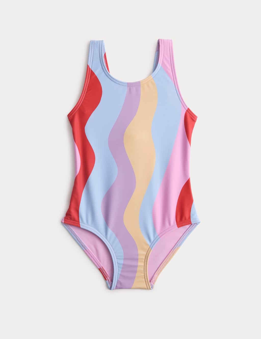 M&S Girls Wave Print Swimsuit (2-8 Yrs) - 5-6 Years - Powder Blue
