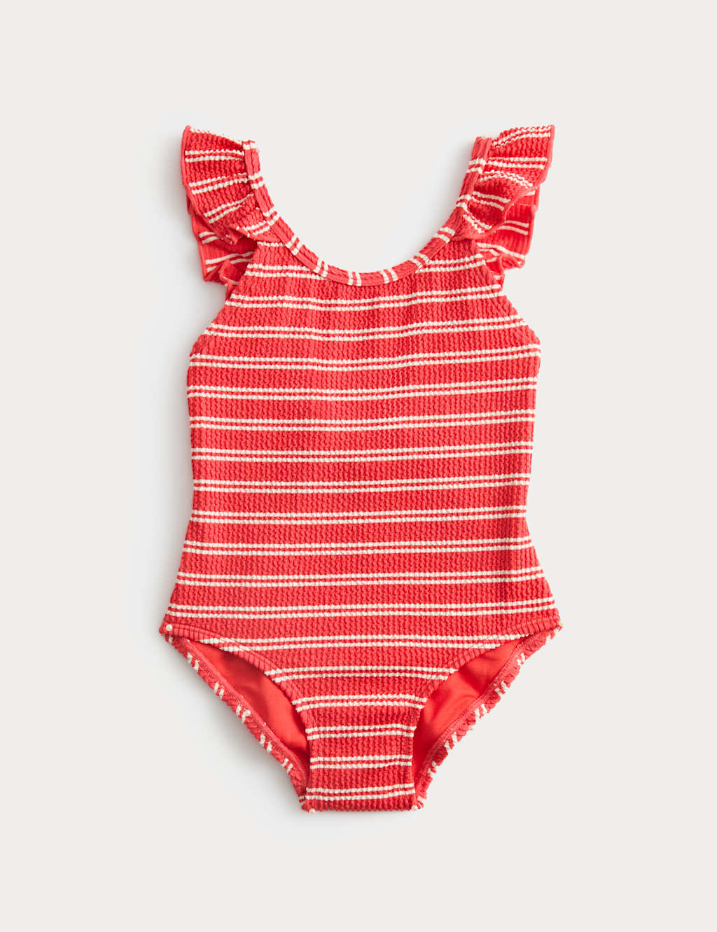M&S Girls Striped Frill Swimsuit (2-8 Yrs) - 2-3 Years - Red