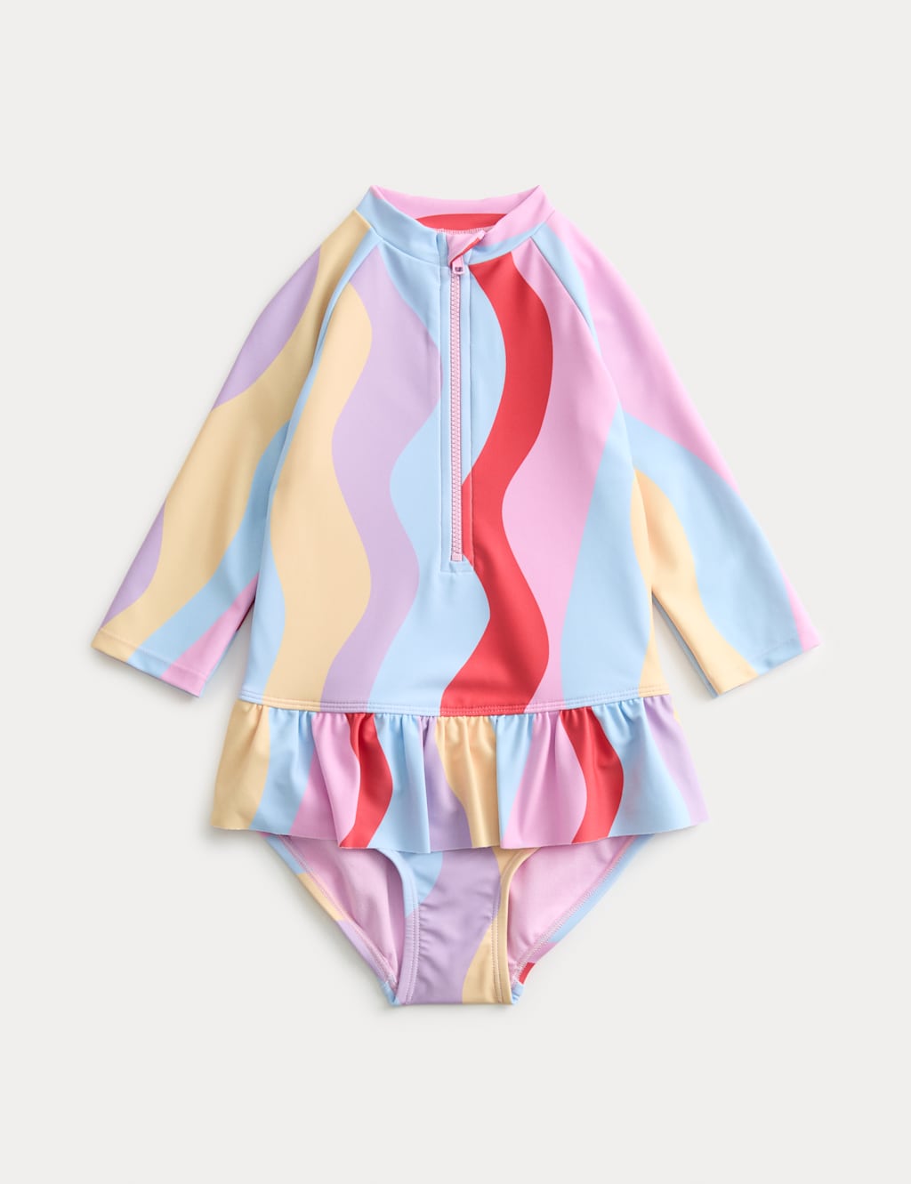 M&S Girls Wave Print Swimsuit (2-8 Yrs) - 2-3 Years - Blue