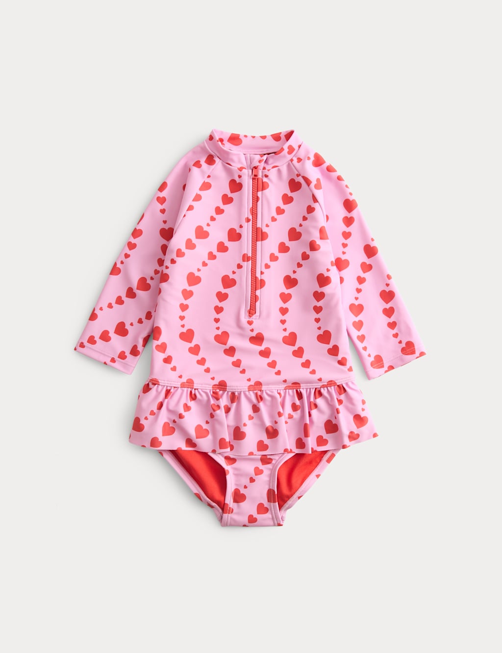 M&S Girls Heart Print Swimsuit (2-8 Yrs) - 7-8 Years - Soft Magenta