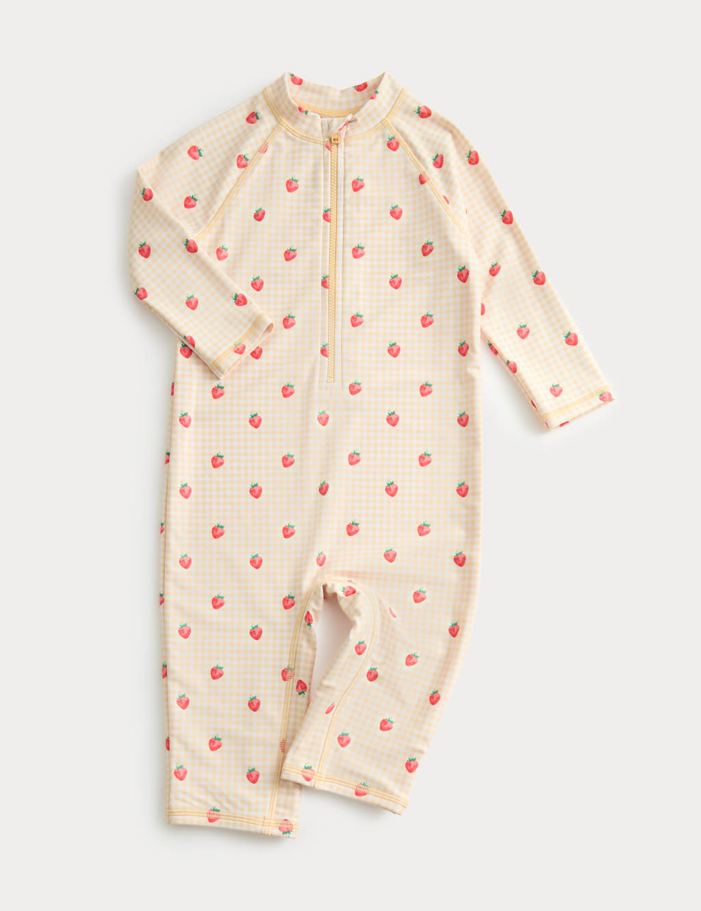 M&S Girls Gingham Long Sleeve Swimsuit (2-8 Yrs) - 6-7 Years - Yellow