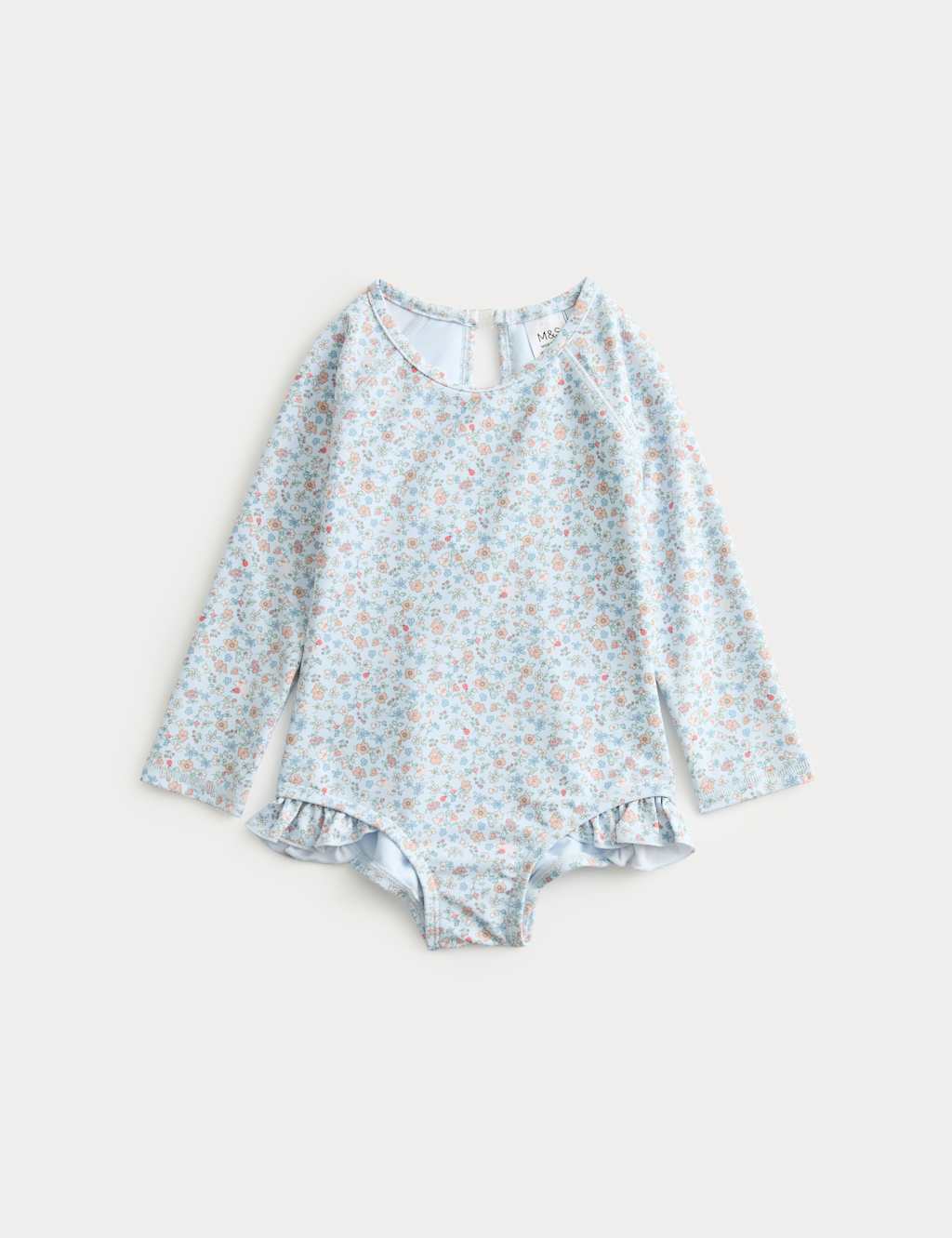 M&S Girls Ditsy Floral Long Sleeve Swimsuit (0-18 Mths) - 12-18 Months - Blue Mix