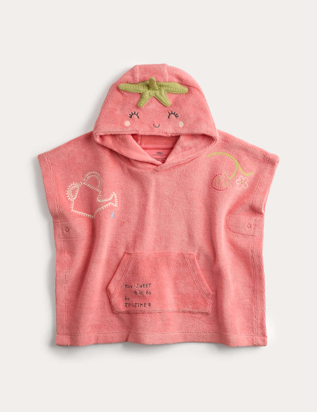 M&S Pure Cotton Towel Poncho (0-36 Mths) Pink Mix