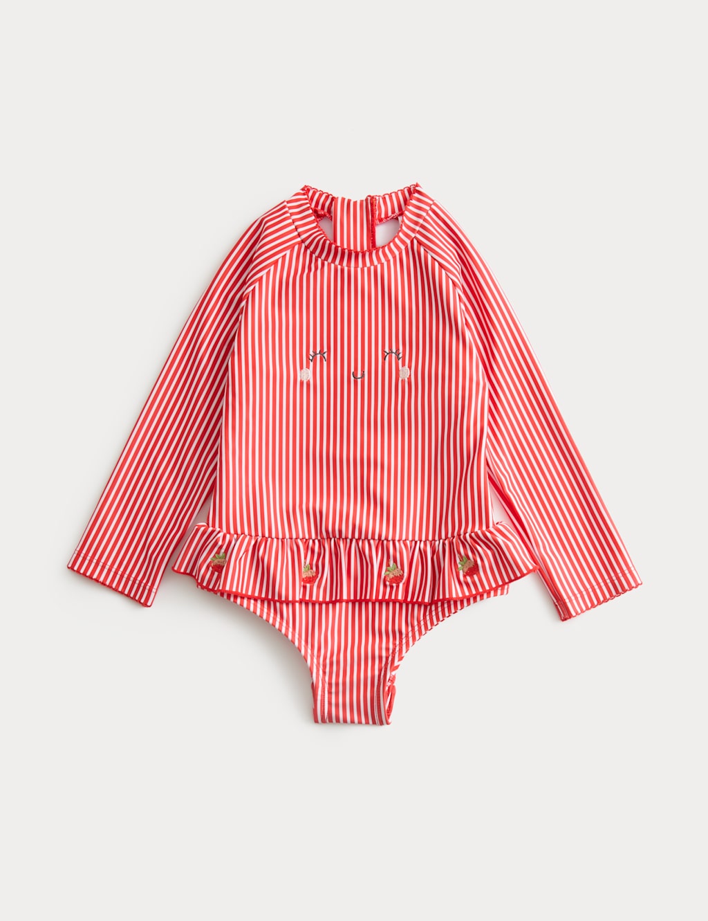 M&S Girls Strawberry Stripe Long Sleeve Swimsuit (0-3 Yrs) - 12-18 Months - Red Mix