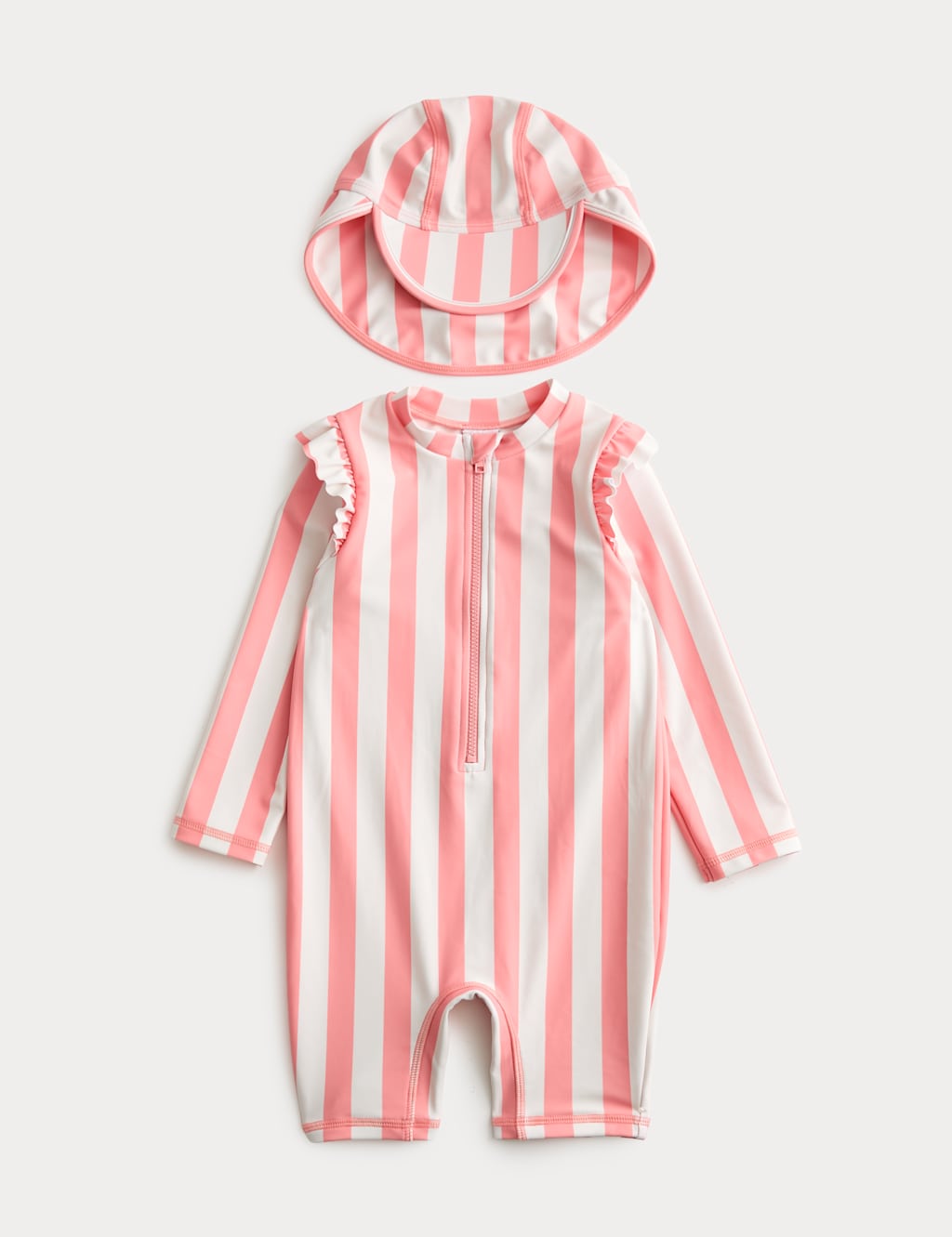 M&S Girls 2pc Swimsuit & Hat Set (0-3 Mths) - 12-18 Months - Pink Mix
