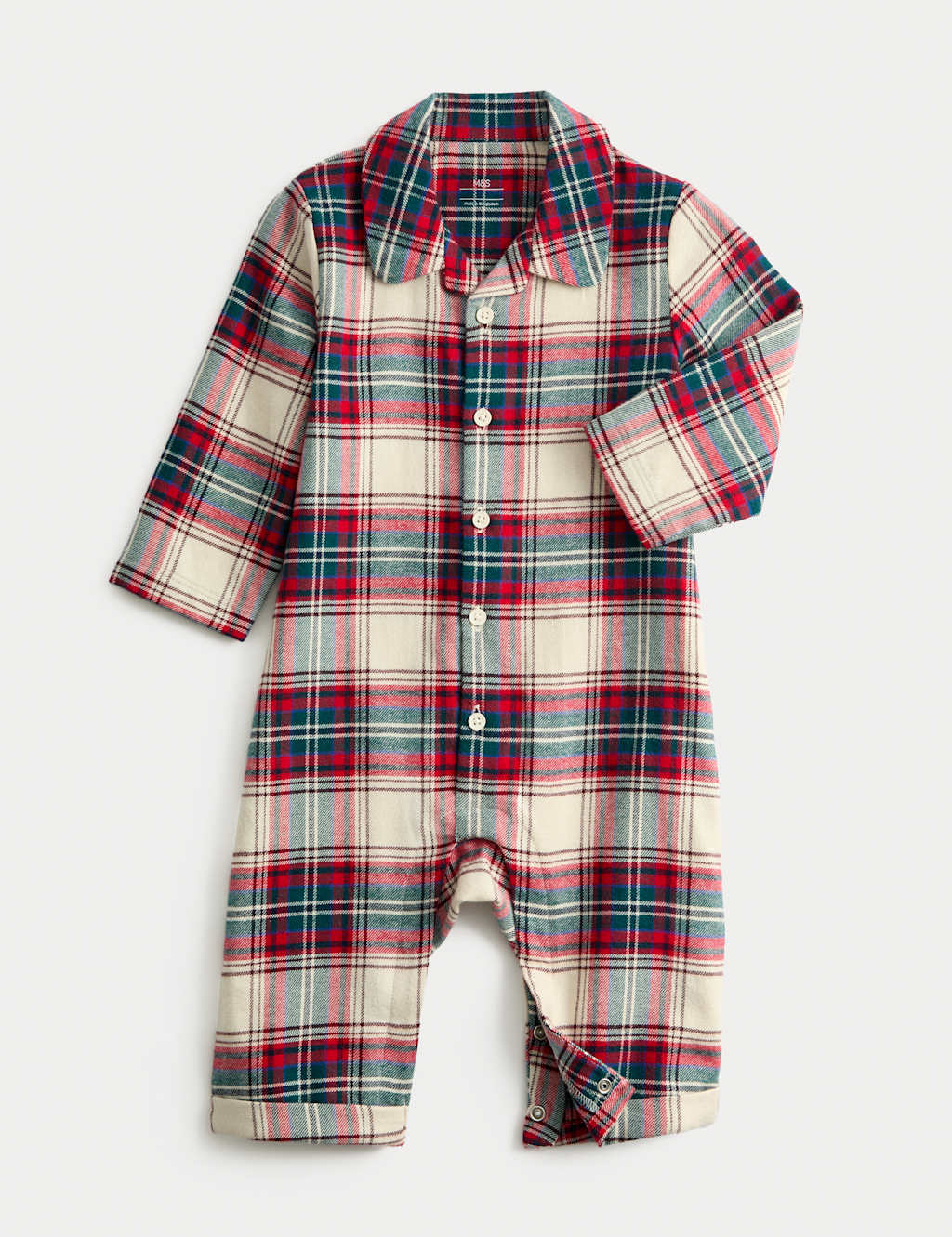 M&S Pure Cotton Checked Romper (0-3 Yrs) Ivory Mix