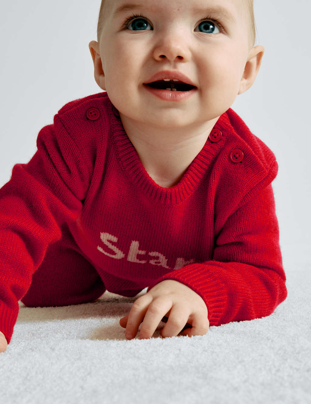 M&S x Bella Freud Merino Wool Rich 'Star' All in One (0-3 Yrs) Red