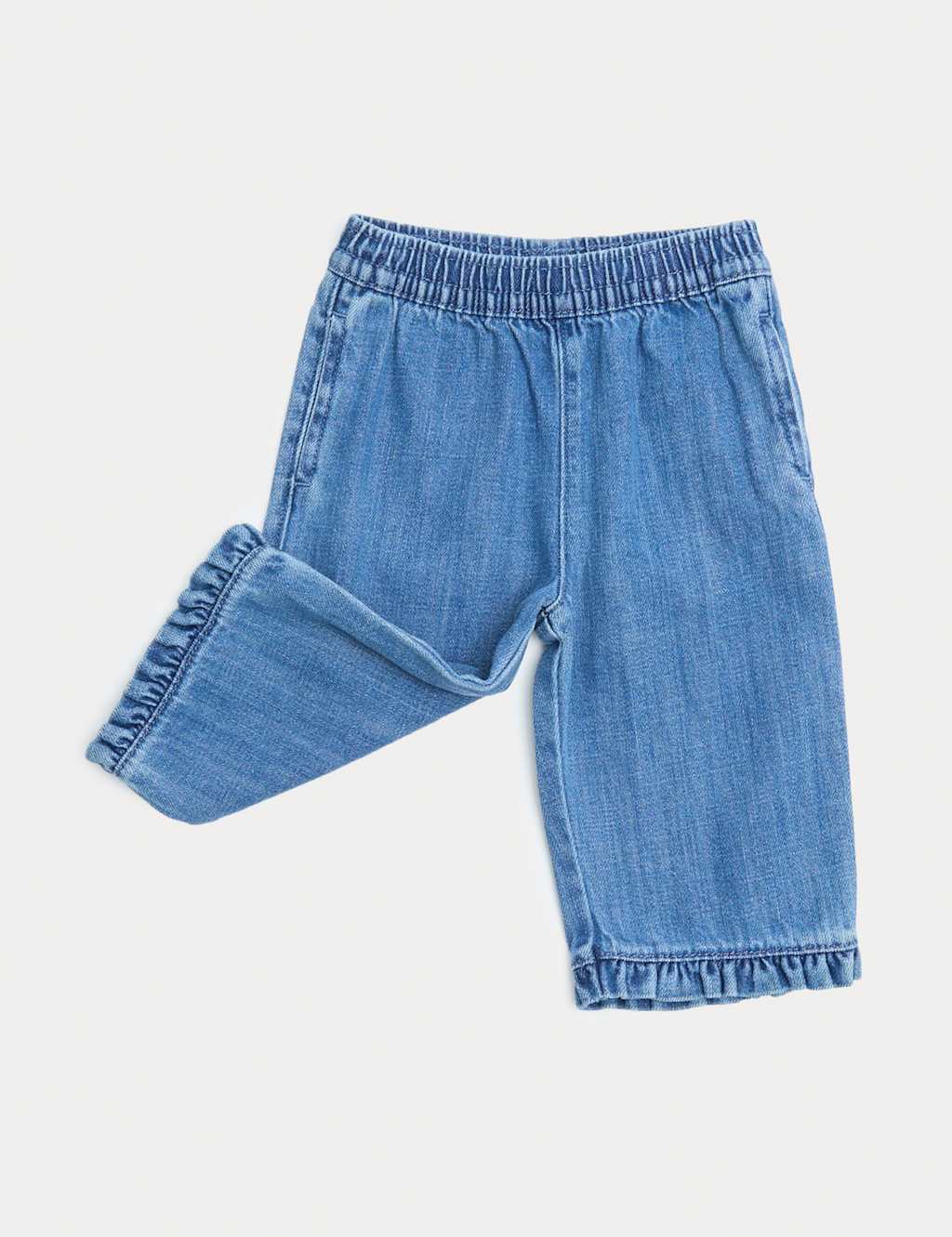 M&S Cotton Rich Denim Frill Hem Jeans (0-3 Years) Blue