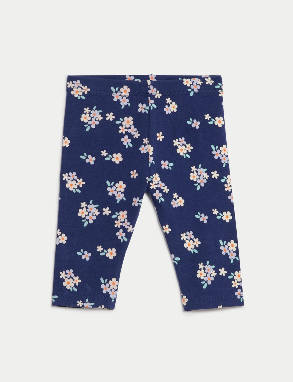 M&S Cotton Rich Floral Leggings (0-3 Yrs) Navy Mix