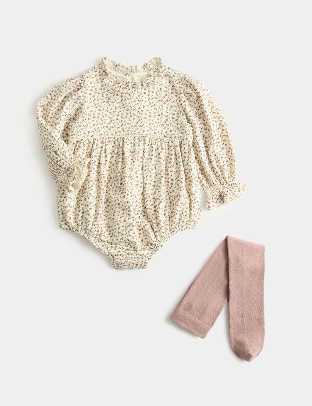 M&S x Binky 2pc Floral Bodysuit & Tights Set (0-3 Yrs) Neutral