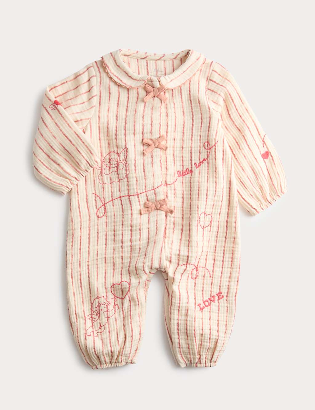 M&S Pure Cotton Cupid Striped All in One (0-3 Years) Pink Mix