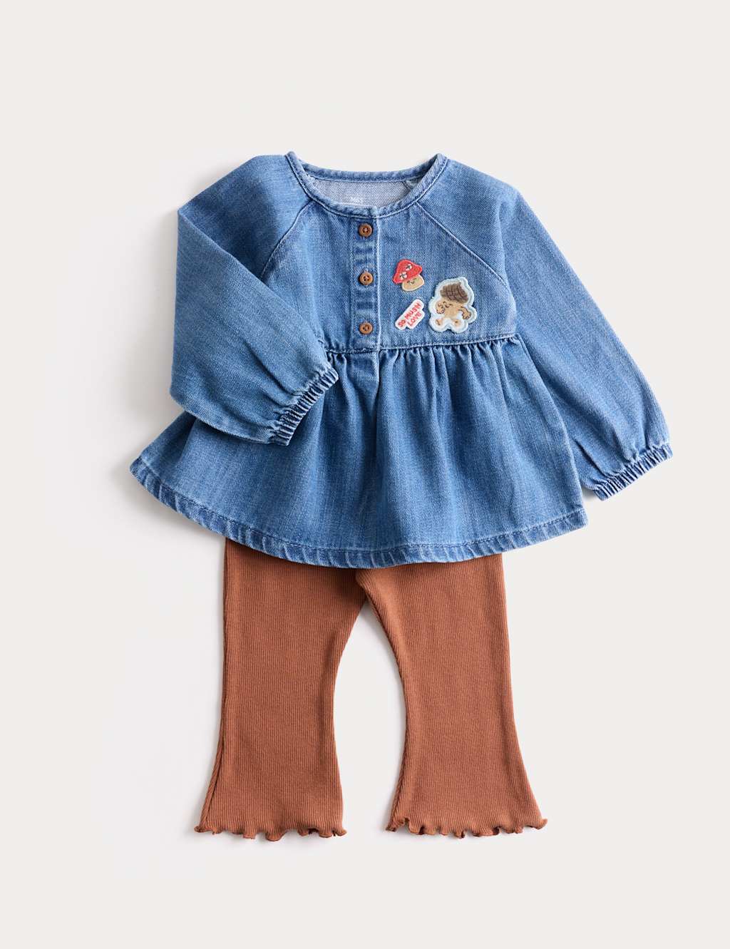 M&S Collection Girls 2pc Denim Top and Bottom Outfit (0-3 Yrs) - 12-18 - Blue, Blue