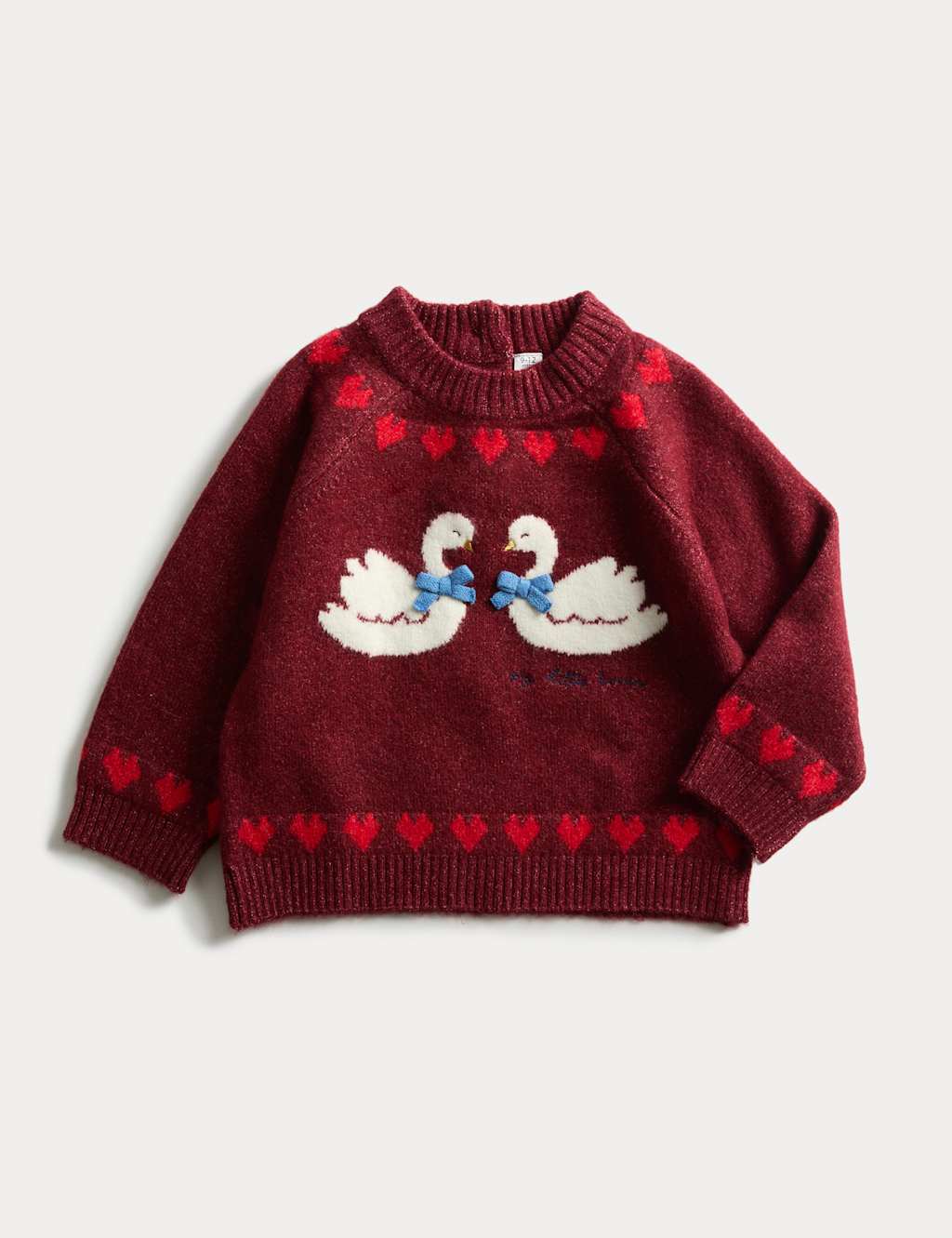 M&S Knitted Swan Jumper (0-3 Yrs) Berry