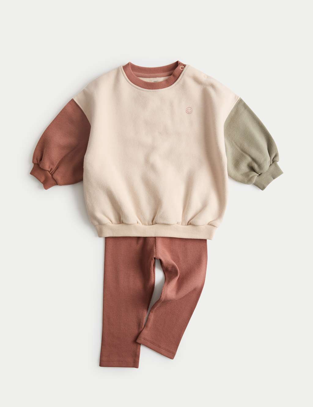 M&S Girls 2 Piece Cotton Rich Top & Bottom Outfit (0-3 Yrs) - 9-12 Months - Pink Mix