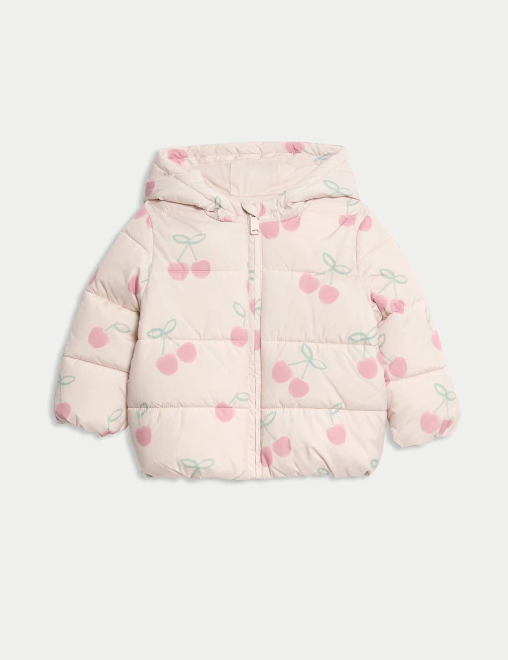 M&S Cherry Padded Hooded Lightweight Coat (0-3 Yrs) Pink