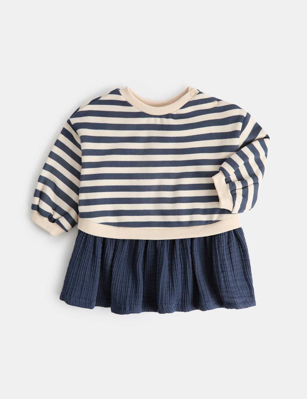 M&S Girls Cotton Rich Dress with Striped Top (0-3 Yrs) - 18-24 Months - Blue Mix