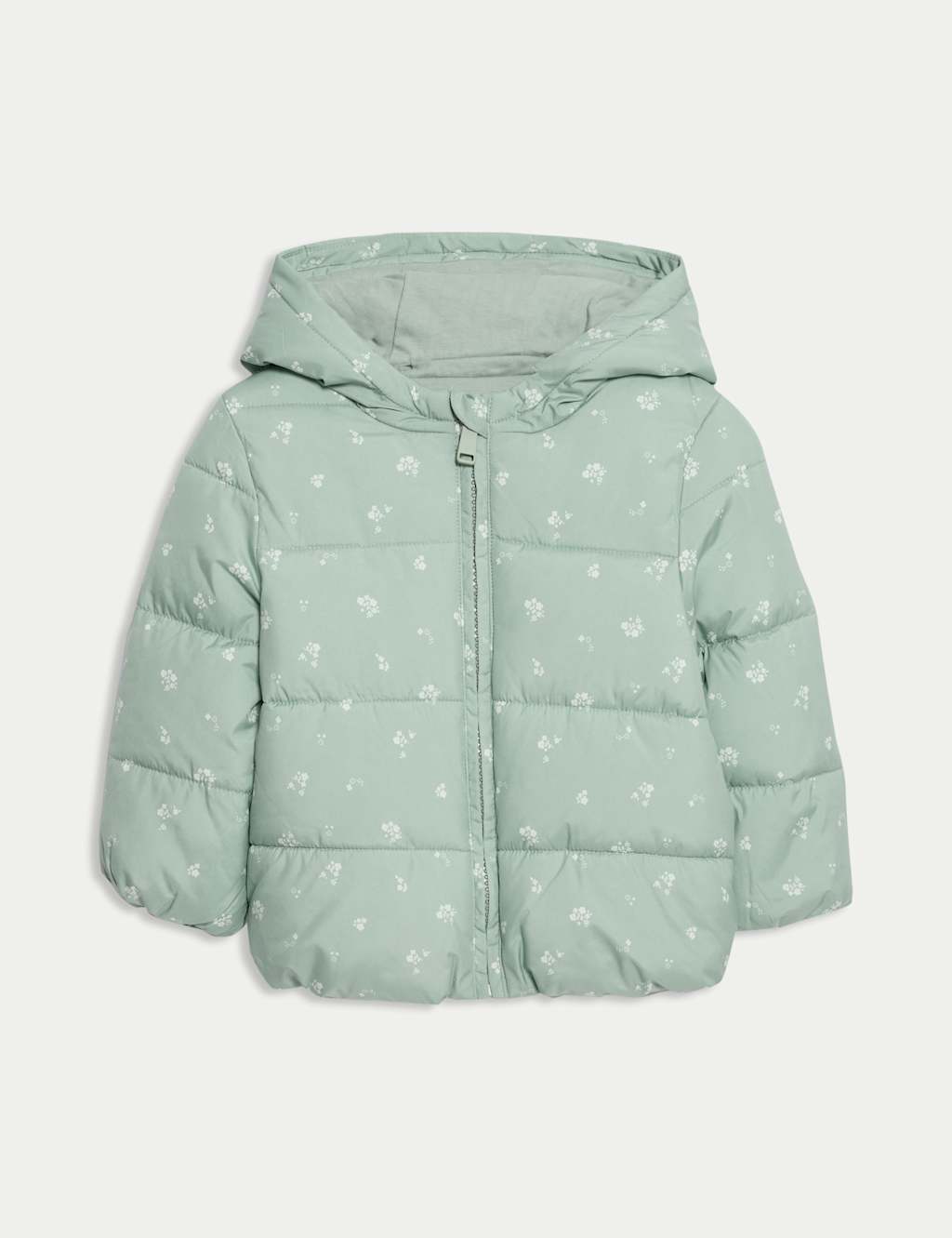 M&S Collection Girls Ditsy Print Padded Hooded Lightweight Coat (0-3 Yrs) - 12-18 - Green, Green