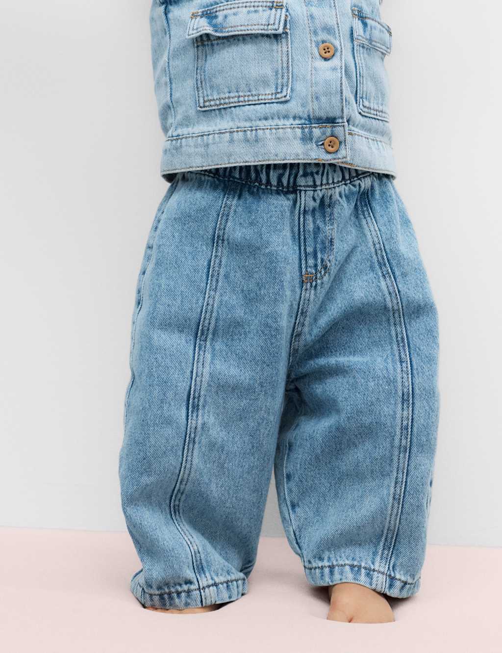 M&S Girls Pure Cotton Barrel Jeans (0-5 Yrs) - 4-5 Years - Denim