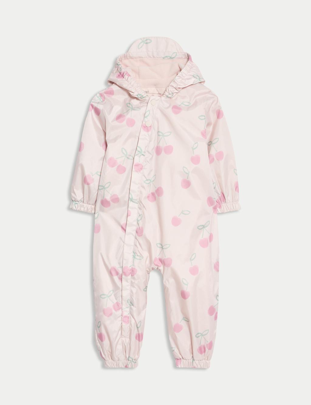 M&S Collection Girls Cherry Print Puddlesuit (0-1 Yrs) - 18-24 - Pink, Pink