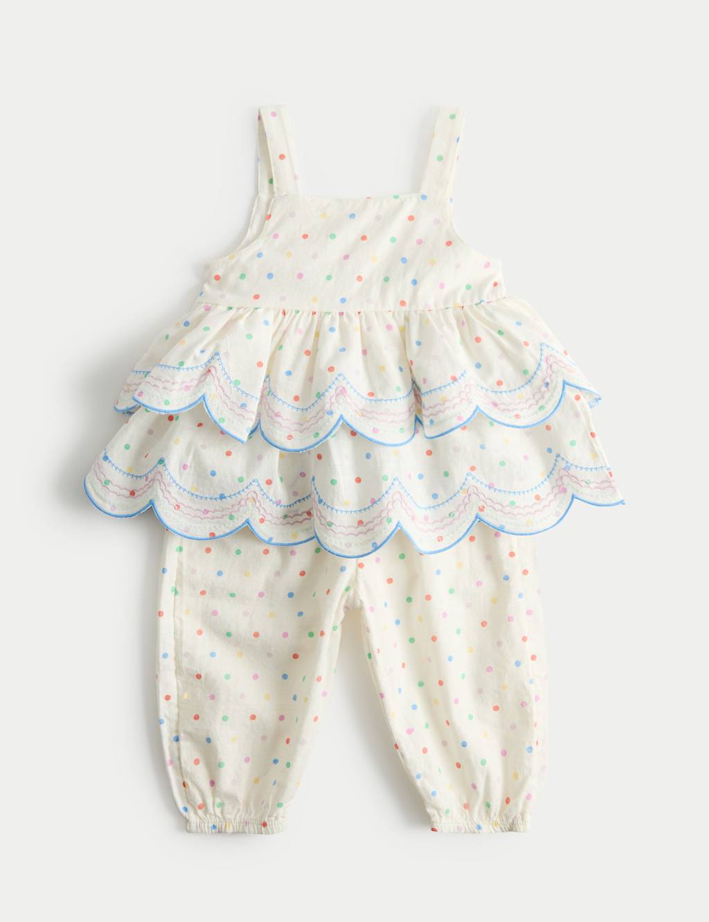 M&S Girls 2 Piece Pure Cotton Spotty Top and Trousers (0-5 Years) - 3-6 Months - Multi