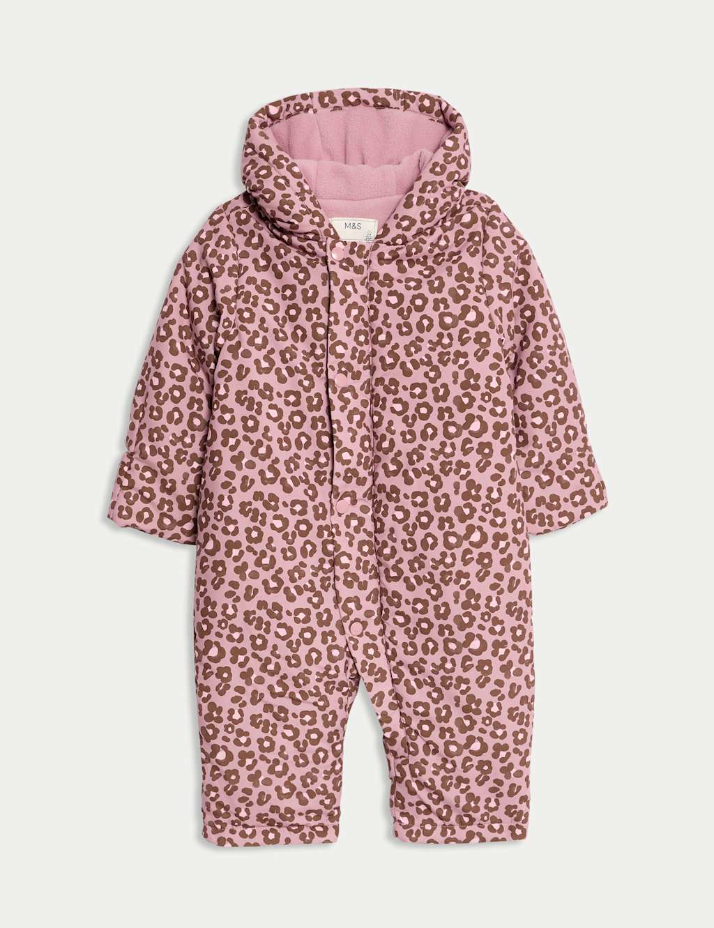M&S Collection Girls Animal Print Padded Hooded Snowsuit (0-3 Yrs) - 12-18 - Pink, Pink