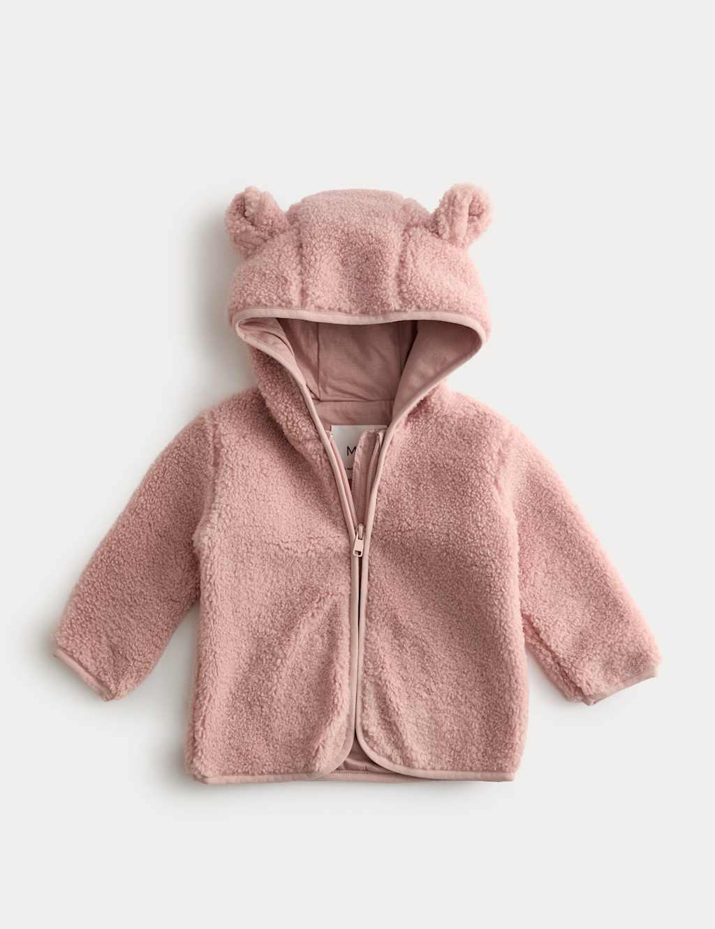 M&S Borg Ears Hooded Jacket (1-36 Mths) Pink