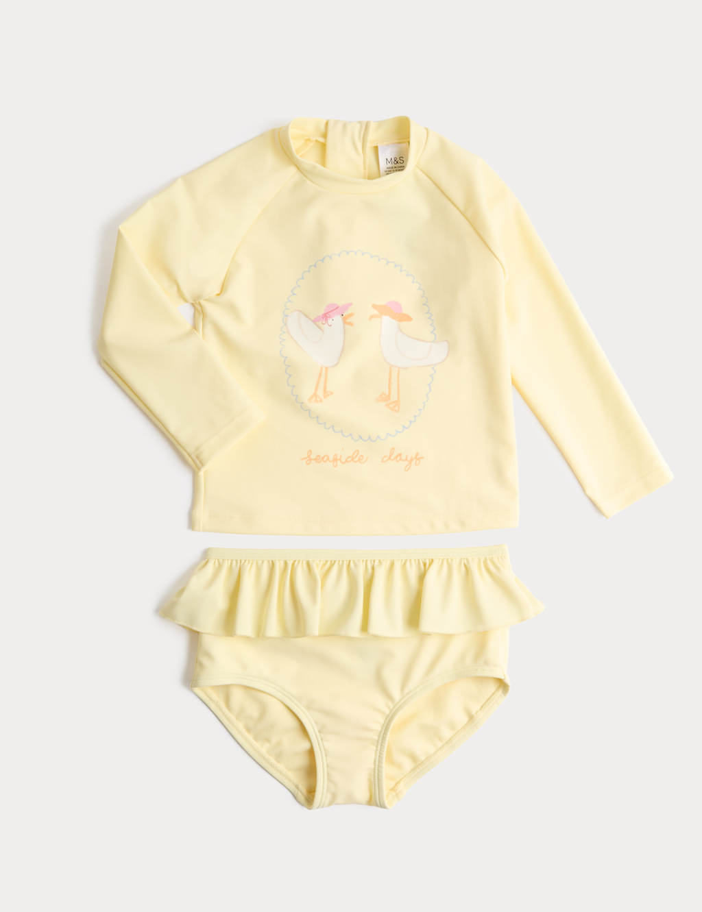 M&S Girls 2 Piece Seagulls Swim Set (0-5 Yrs) - 0-3 Months - Yellow