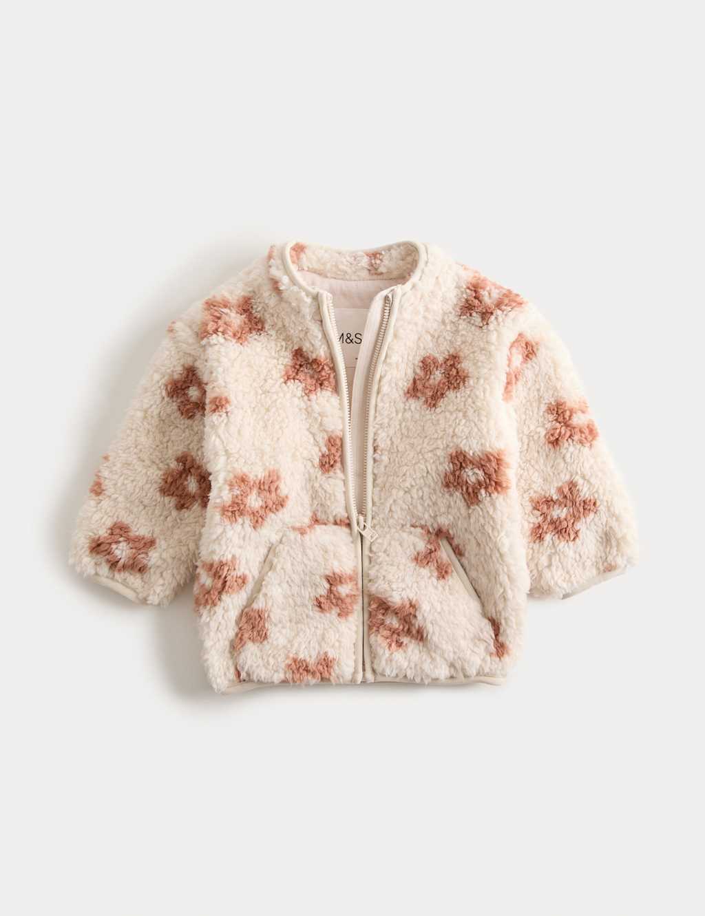 M&S Floral Borg Zip Jacket (0-3 Yrs) Cream