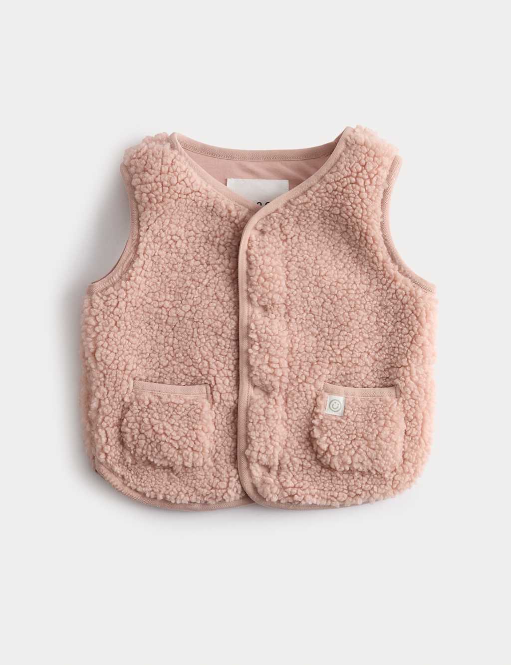 M&S Borg Snap-Button Gilet (0-3 Yrs) Pink