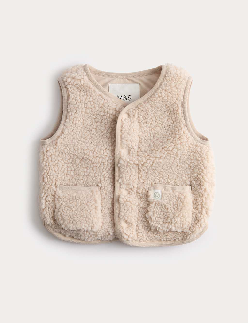 M&S Collection Girls Borg Gilet (0-3 Yrs) - 12-18 - Cream, Pink,Cream